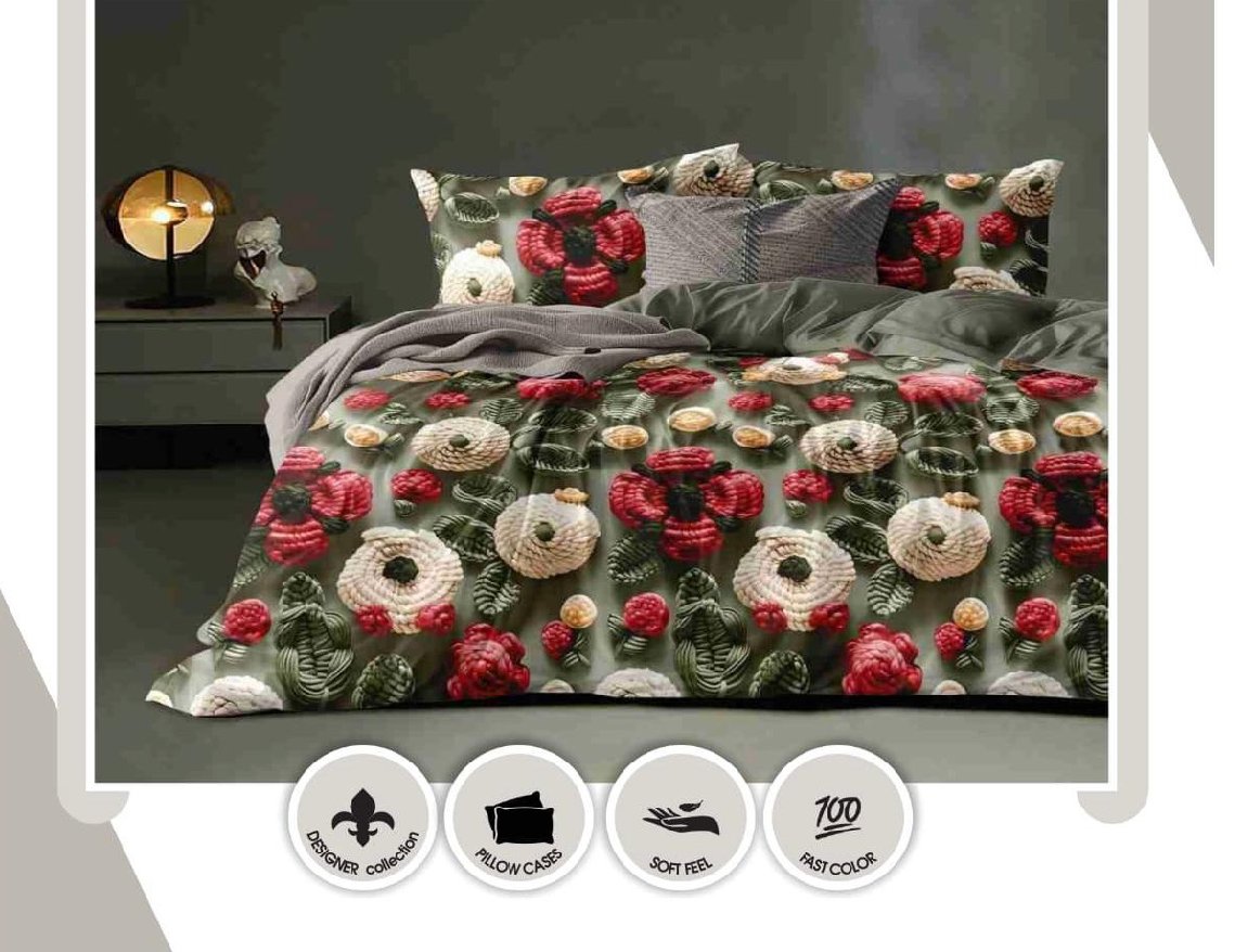 Designer Floral 3D Effect Luxury Bedsheet Set | Premium soft fabric, rich botanical print | 3D Bedsheet Floral | size - 7/8 ft | with 2 - pillow covers |