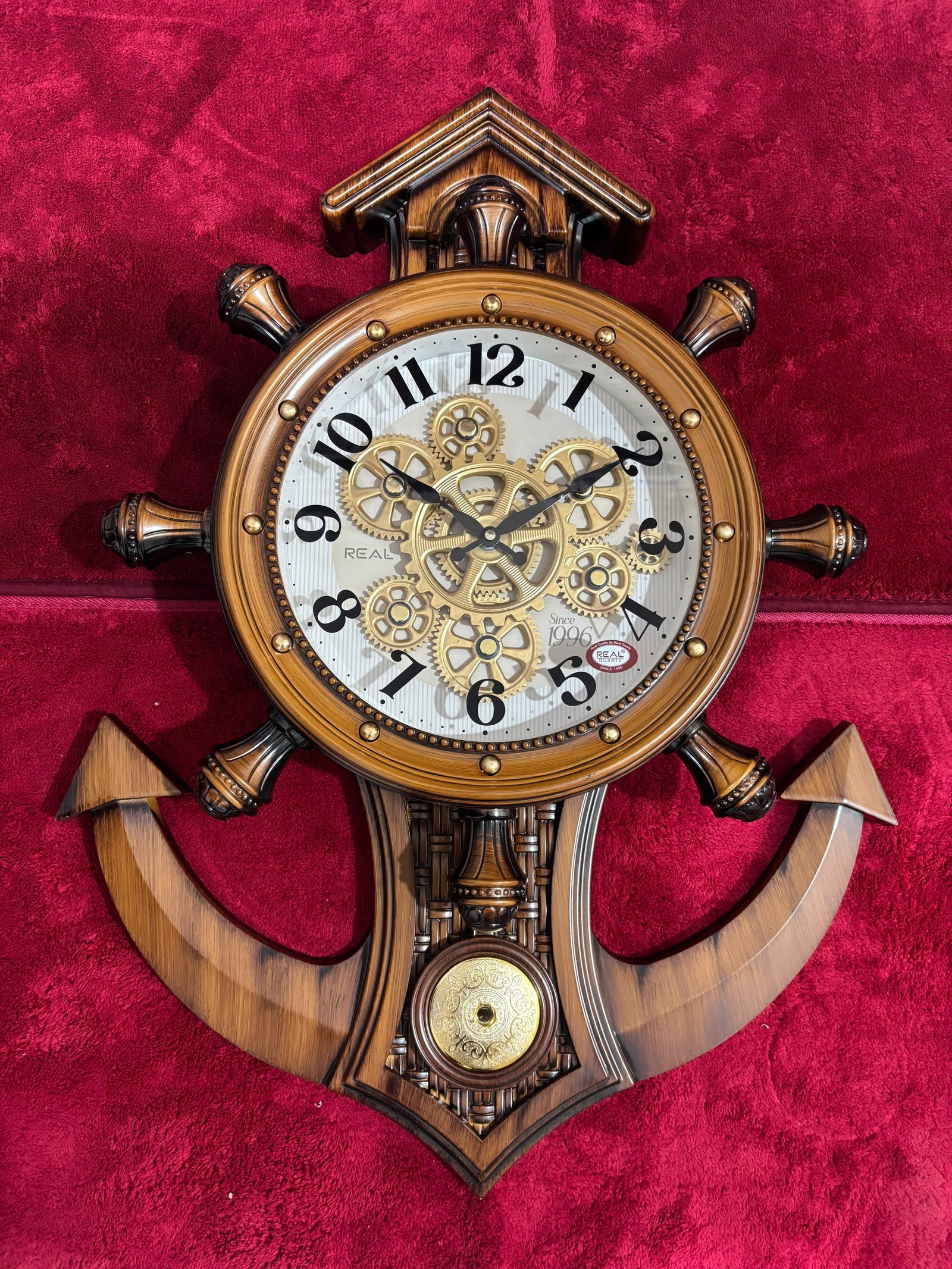 Nautical Anchor &amp; Ship Wheel |  Decorative Wall Clock | Exposed Gears   | Size - 26X14 IN | WITH 1 YEAR WARRANTY |