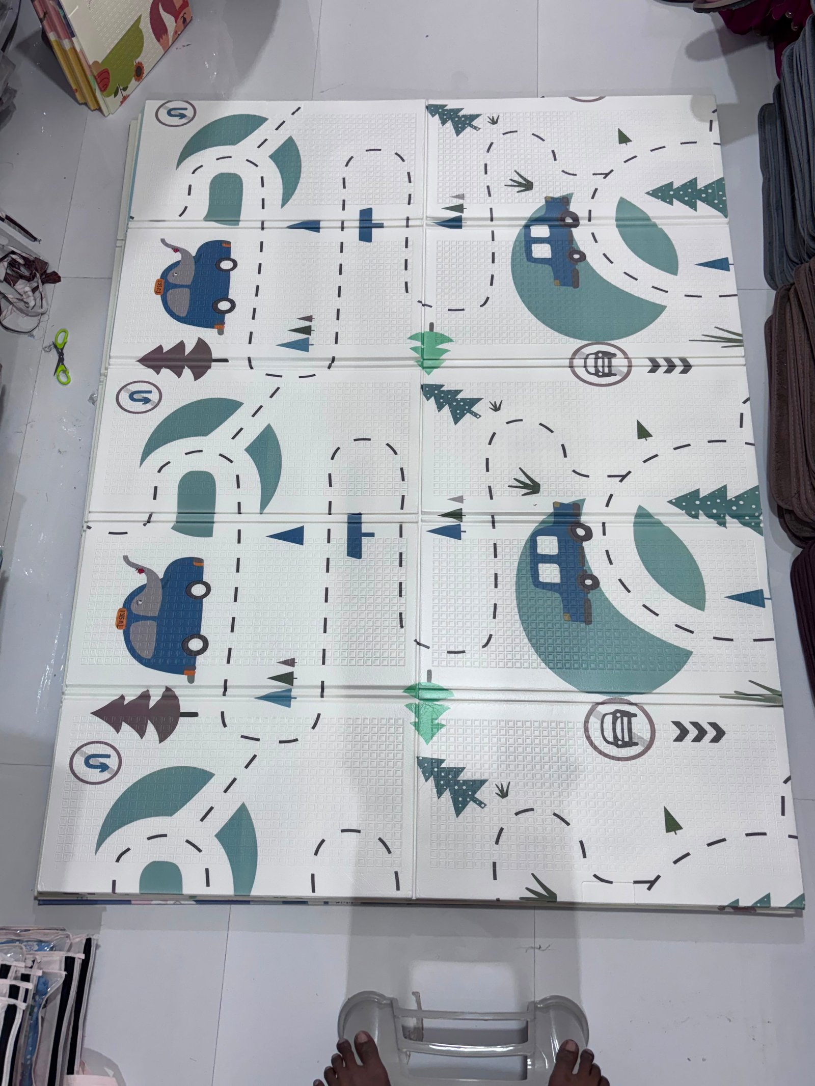 Foldable Foam Baby Play Mat with Kids Road Track Design | waterproof |  vehicles, trees, and navigation paths | 5X6 FT SIZE |