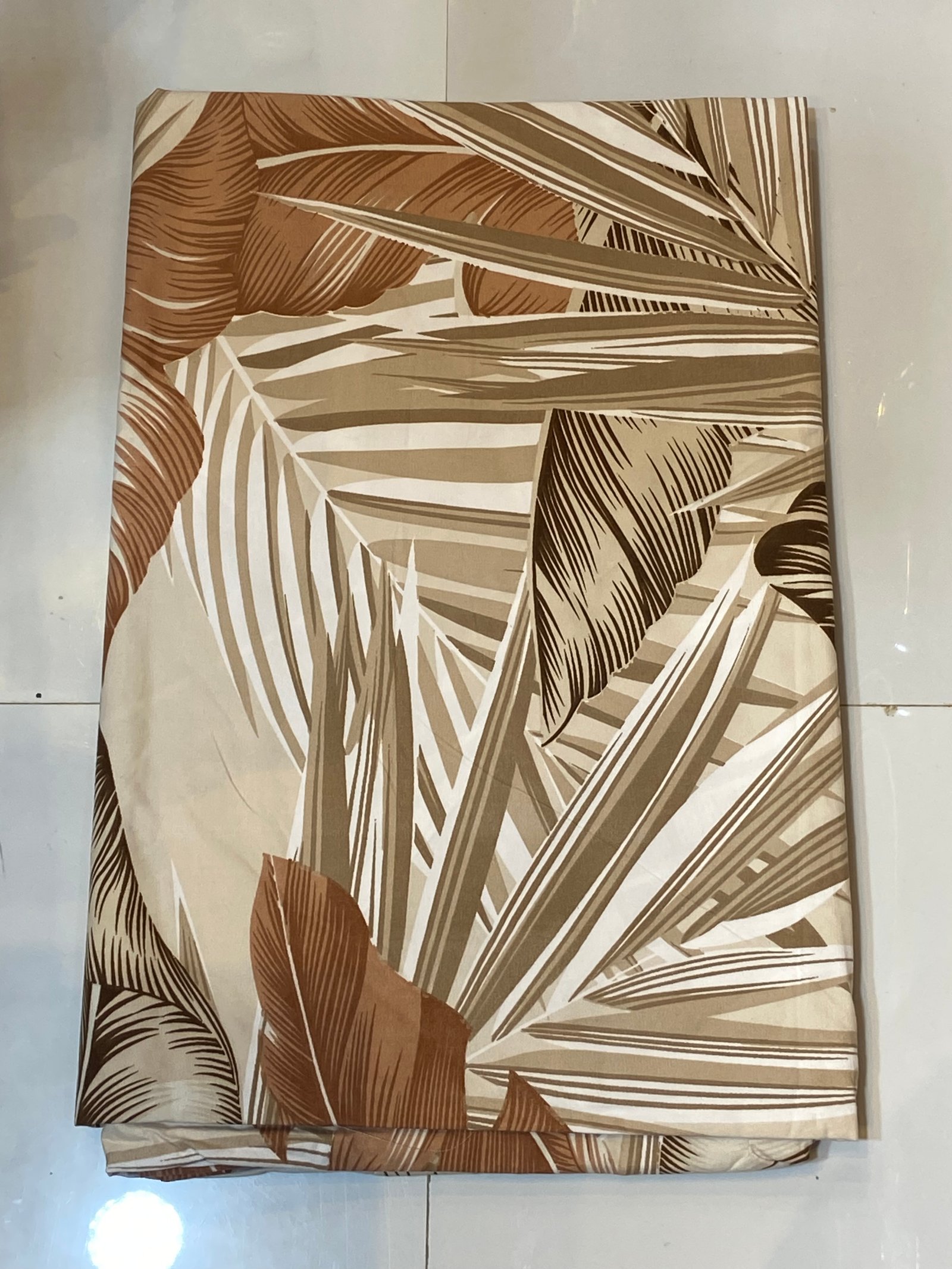 Tropical Palm Leaf Printed Fabric BedSheet - Brown &amp; Beige Neutral Tones | (7/8) BEDSHEETS with pillow covers | regular use |