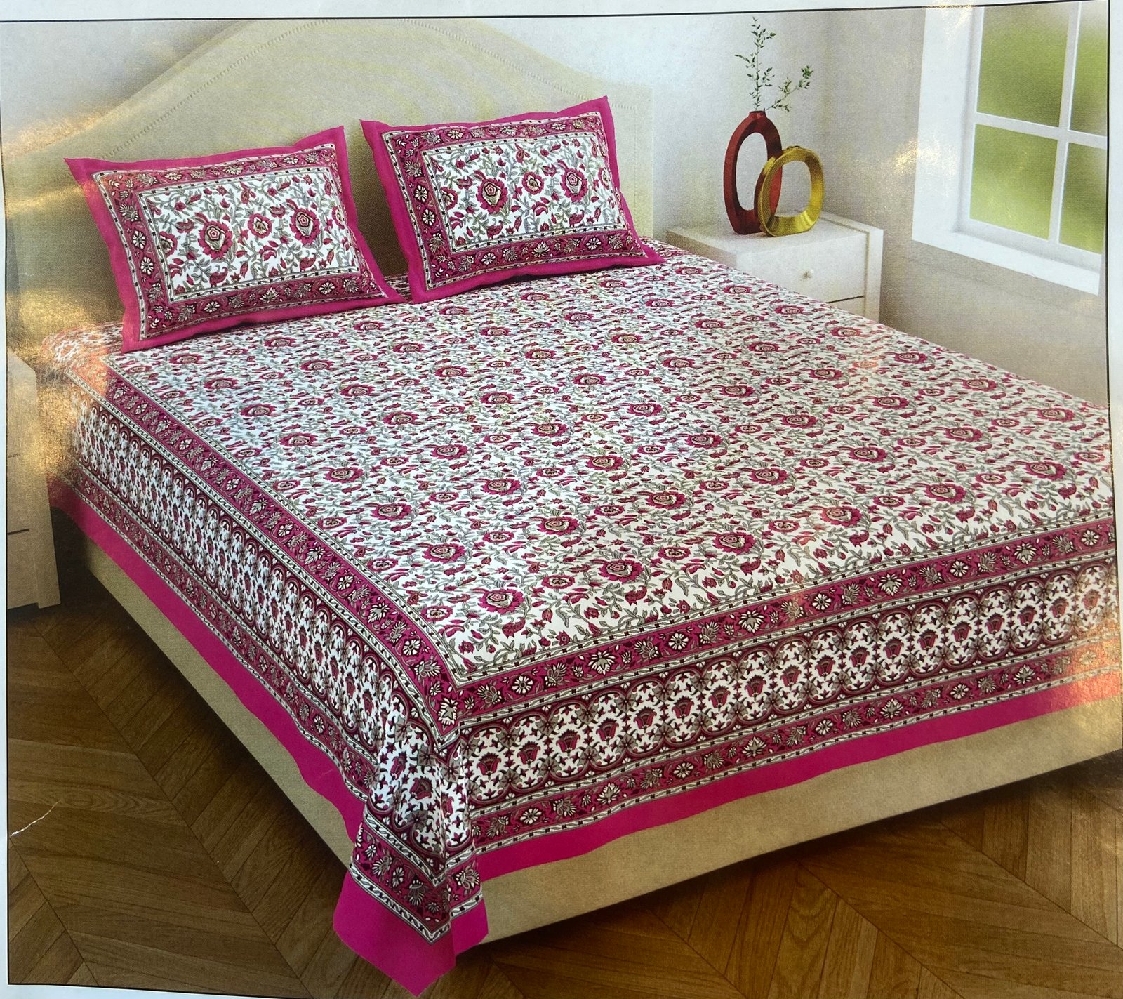 Traditional Floral Printed Cotton Double Bedsheet Set | Jaipur cotton bedsheets | 7/8 FT | (WITH 2 PILLOW COVERS ) |