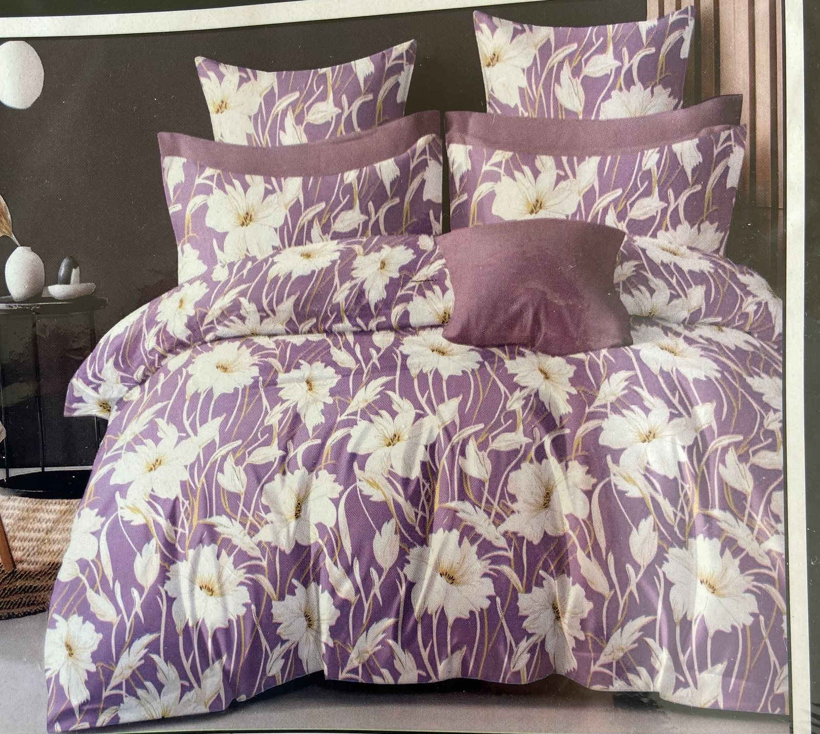Luxury Purple Floral Duvet Cover. | Luxury Bedding and Pillowcase Set | 7/8 FT | (WITH 2 PILLOW COVERS ) / HIGH QUALITY / BEST OFFER :- 1199 (3 BEDSHEETS + 6 PILLOW COVERS )